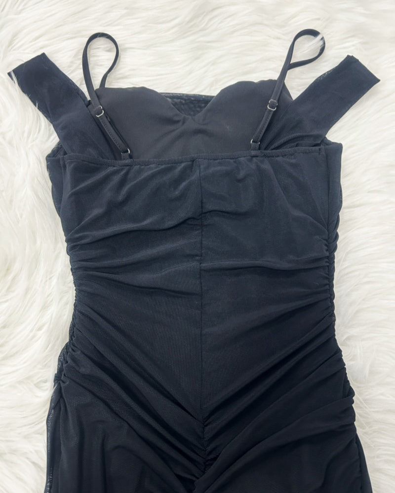 Glamorous Off Shoulder Dress with Ruffled Asymmetrical Slit