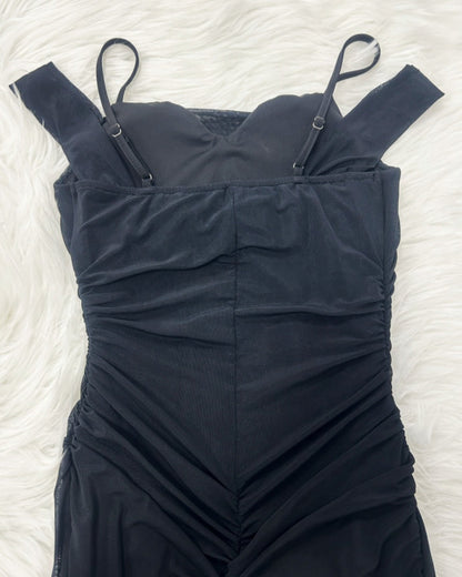 Glamorous Off Shoulder Dress with Ruffled Asymmetrical Slit