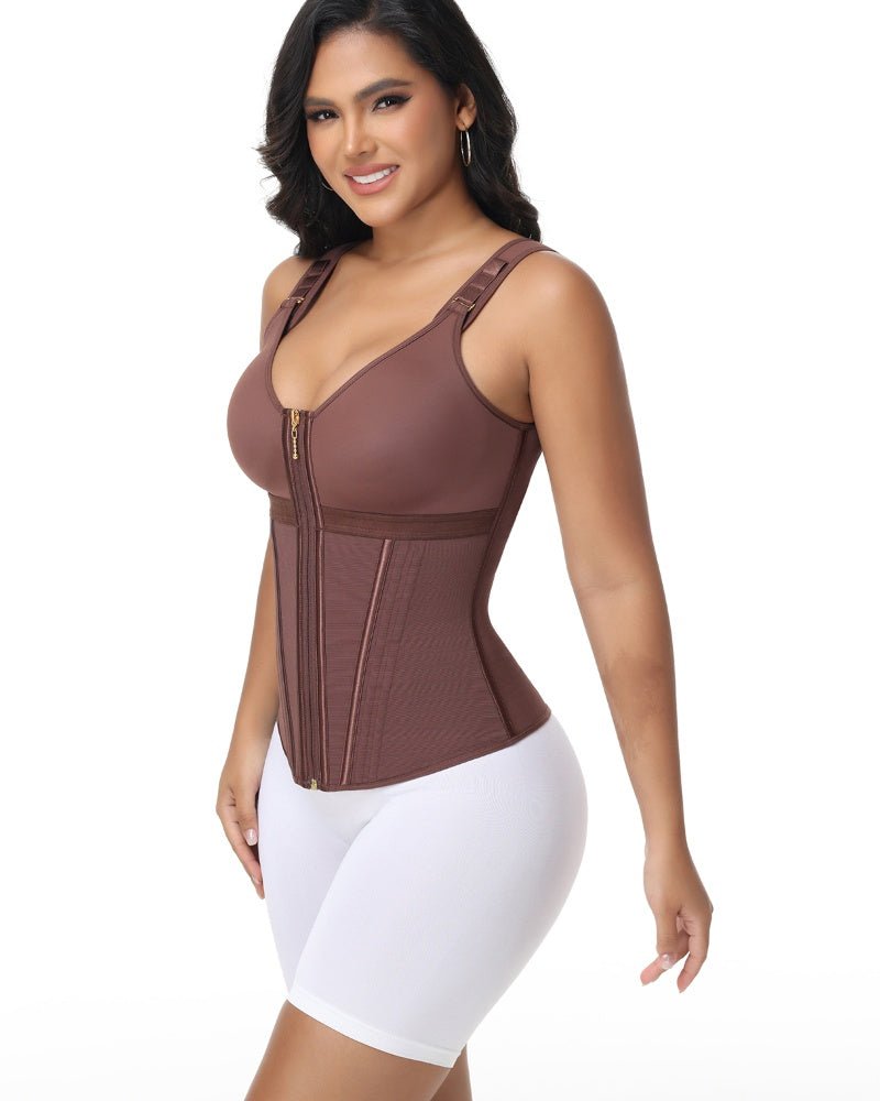 Shapshe® Women's Boned Latex Zipper Corset Tummy Control Body Shaper Vest With Bra