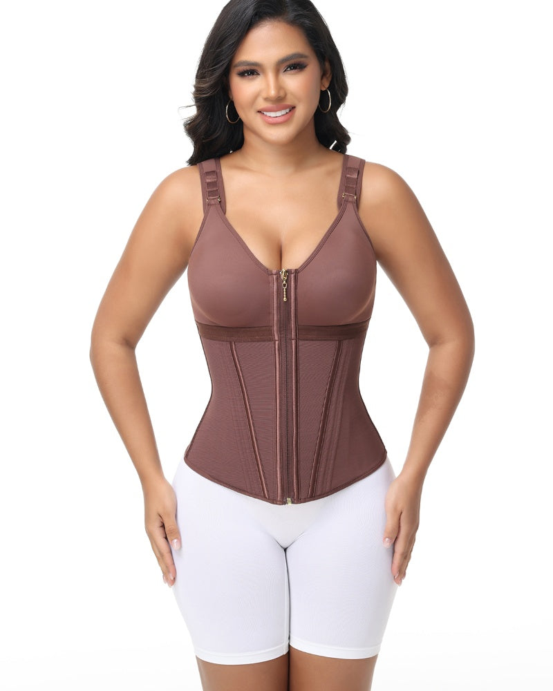 Shapshe® Women's Boned Latex Zipper Corset Tummy Control Body Shaper Vest With Bra
