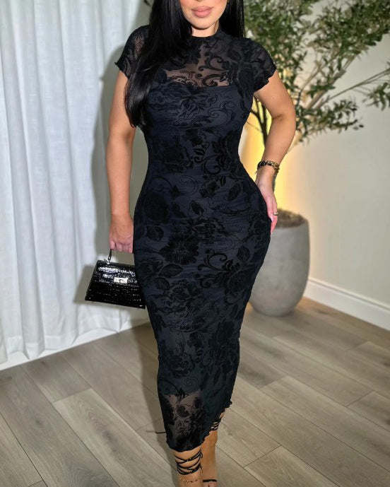 Shapshe® Women's Sheer Mesh Sexy Bodycon Dress with Retro Prints